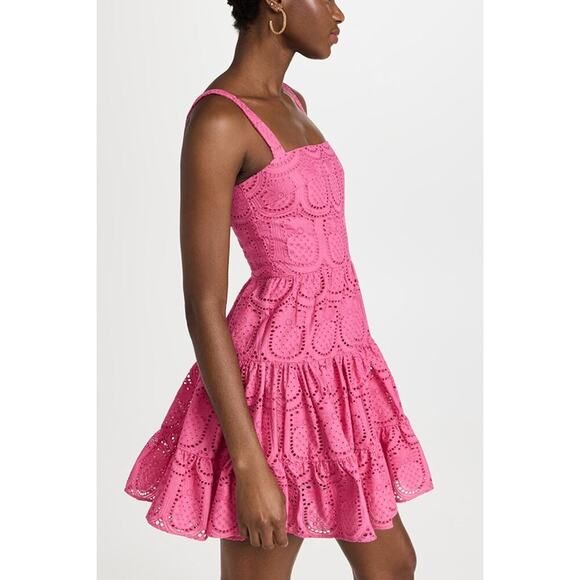 BORGO DE NOR Freddie Mini Dress Pink Eyelet Tiered Fit Flare Sleeveless 4-6 - Picture 5 of 7
